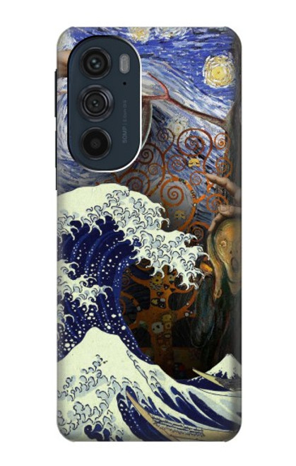 W3851 World of Art Van Gogh Hokusai Da Vinci Hülle Schutzhülle Taschen und Leder Flip für Motorola Edge 30 Pro