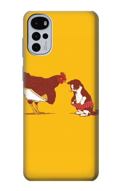 W1093 Rooster and Cat Joke Hülle Schutzhülle Taschen und Leder Flip für Motorola Moto G22