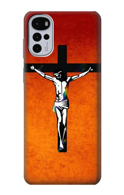 W2421 Jesus Christ On The Cross Hülle Schutzhülle Taschen und Leder Flip für Motorola Moto G22