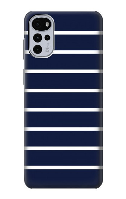 W2767 Navy White Striped Hülle Schutzhülle Taschen und Leder Flip für Motorola Moto G22