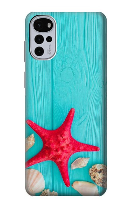 W3428 Aqua Wood Starfish Shell Hülle Schutzhülle Taschen und Leder Flip für Motorola Moto G22