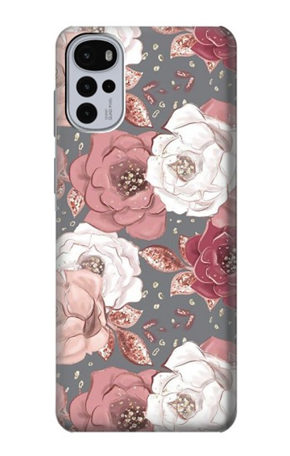 W3716 Rose Floral Pattern Hülle Schutzhülle Taschen und Leder Flip für Motorola Moto G22