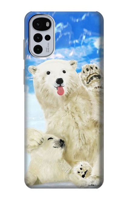 W3794 Arctic Polar Bear and Seal Paint Hülle Schutzhülle Taschen und Leder Flip für Motorola Moto G22