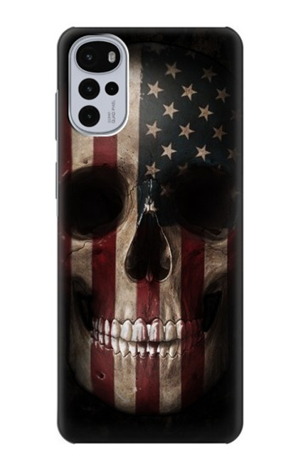 W3850 American Flag Skull Hülle Schutzhülle Taschen und Leder Flip für Motorola Moto G22