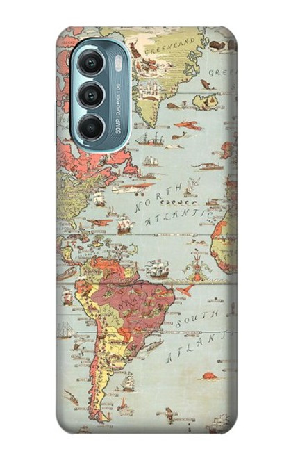 W3418 Vintage World Map Hülle Schutzhülle Taschen und Leder Flip für Motorola Moto G Stylus 5G (2022)