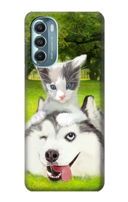 W3795 Kitten Cat Playful Siberian Husky Dog Paint Hülle Schutzhülle Taschen und Leder Flip für Motorola Moto G Stylus 5G (2022)