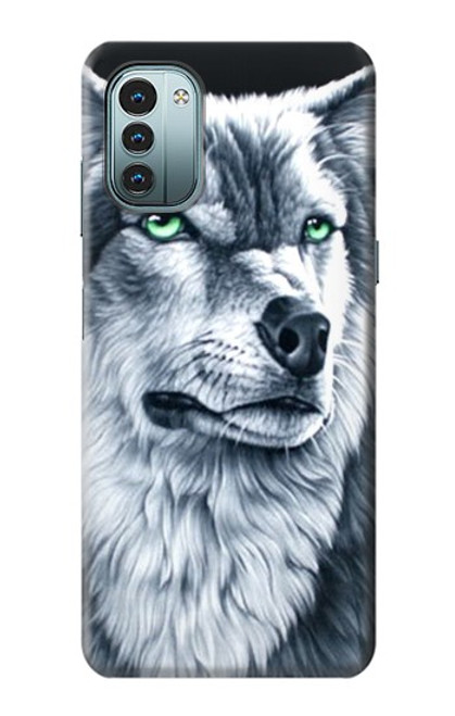 W0123 Grim White Wolf Hülle Schutzhülle Taschen und Leder Flip für Nokia G11, G21