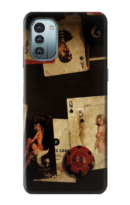 W1069 Old Vintage Sexy Poker Hülle Schutzhülle Taschen und Leder Flip für Nokia G11, G21