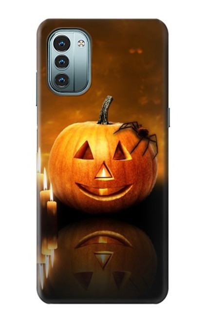 W1083 Pumpkin Spider Candles Halloween Hülle Schutzhülle Taschen und Leder Flip für Nokia G11, G21