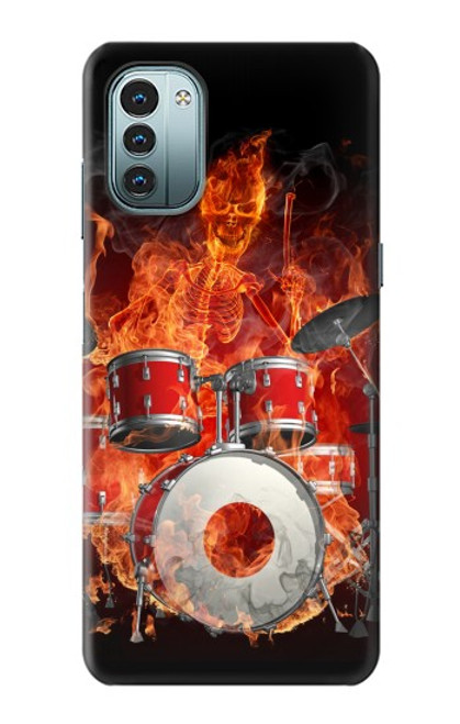 W1431 Skull Drum Fire Rock Hülle Schutzhülle Taschen und Leder Flip für Nokia G11, G21