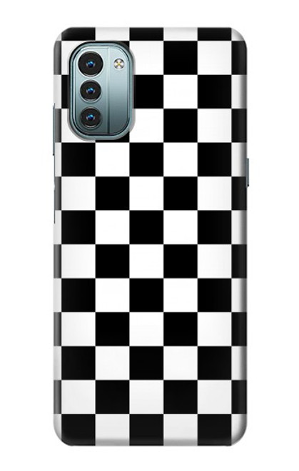 W1611 Black and White Check Chess Board Hülle Schutzhülle Taschen und Leder Flip für Nokia G11, G21