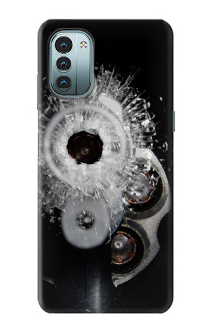 W2387 Gun Bullet Hole Glass Hülle Schutzhülle Taschen und Leder Flip für Nokia G11, G21