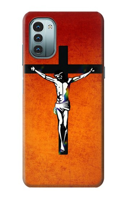 W2421 Jesus Christ On The Cross Hülle Schutzhülle Taschen und Leder Flip für Nokia G11, G21