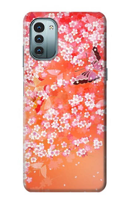 W2543 Japanese Kimono Style Flower Pattern Hülle Schutzhülle Taschen und Leder Flip für Nokia G11, G21