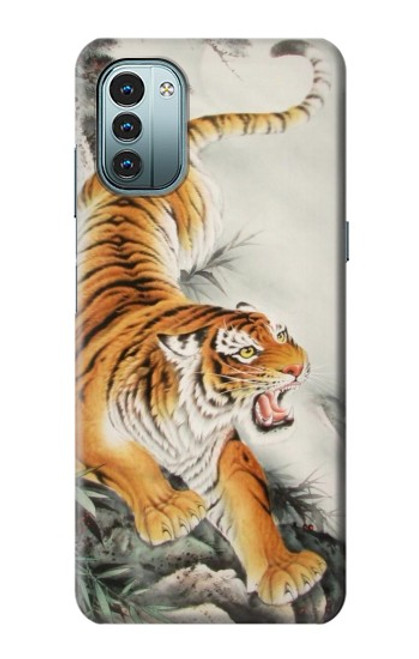 W2751 Chinese Tiger Brush Painting Hülle Schutzhülle Taschen und Leder Flip für Nokia G11, G21