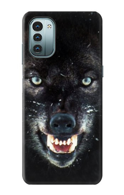 W2823 Black Wolf Blue Eyes Face Hülle Schutzhülle Taschen und Leder Flip für Nokia G11, G21