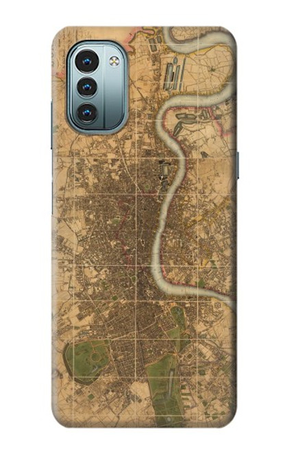 W3230 Vintage Map of London Hülle Schutzhülle Taschen und Leder Flip für Nokia G11, G21