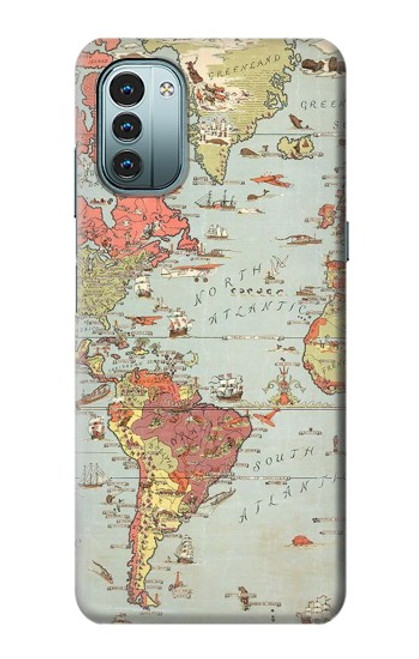 W3418 Vintage World Map Hülle Schutzhülle Taschen und Leder Flip für Nokia G11, G21