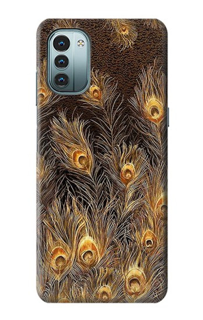 W3691 Gold Peacock Feather Hülle Schutzhülle Taschen und Leder Flip für Nokia G11, G21