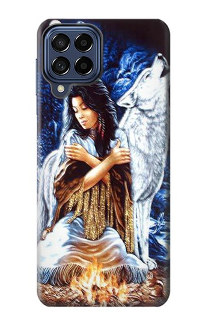 W0147 Grim Wolf Indian Girl Hülle Schutzhülle Taschen und Leder Flip für Samsung Galaxy M53