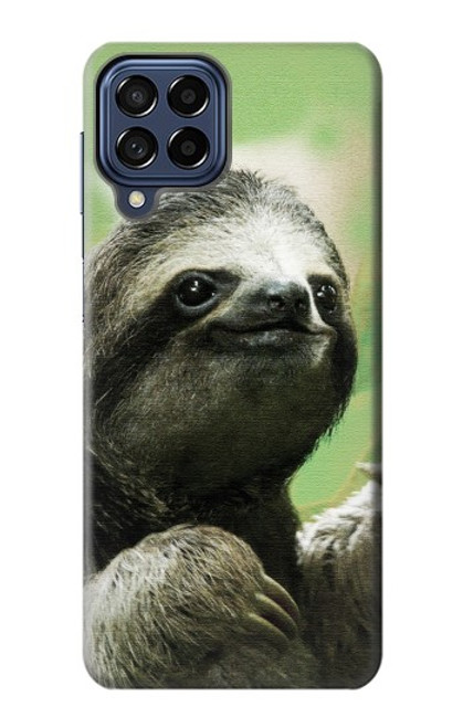 W2708 Smiling Sloth Hülle Schutzhülle Taschen und Leder Flip für Samsung Galaxy M53