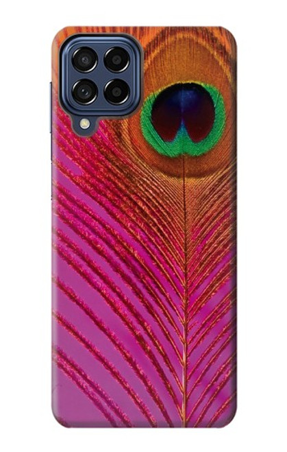W3201 Pink Peacock Feather Hülle Schutzhülle Taschen und Leder Flip für Samsung Galaxy M53