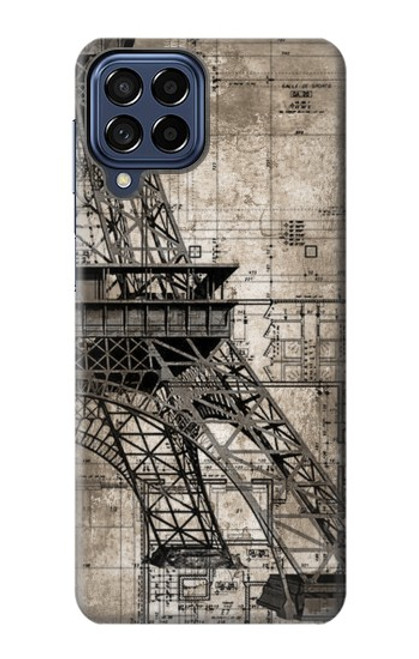 W3416 Eiffel Tower Blueprint Hülle Schutzhülle Taschen und Leder Flip für Samsung Galaxy M53