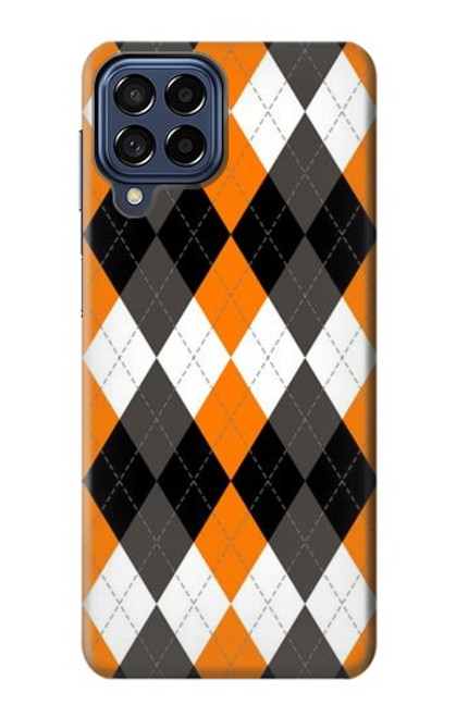 W3421 Black Orange White Argyle Plaid Hülle Schutzhülle Taschen und Leder Flip für Samsung Galaxy M53
