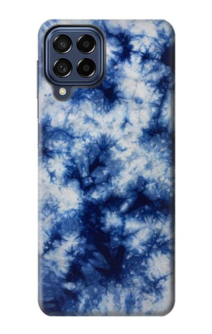 W3439 Fabric Indigo Tie Dye Hülle Schutzhülle Taschen und Leder Flip für Samsung Galaxy M53