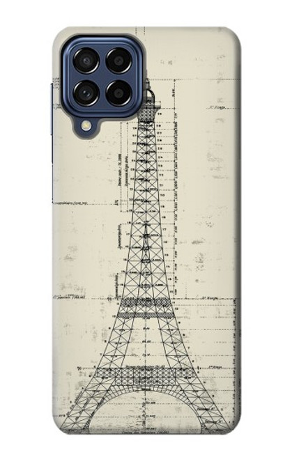 W3474 Eiffel Architectural Drawing Hülle Schutzhülle Taschen und Leder Flip für Samsung Galaxy M53