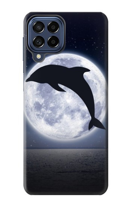 W3510 Dolphin Moon Night Hülle Schutzhülle Taschen und Leder Flip für Samsung Galaxy M53