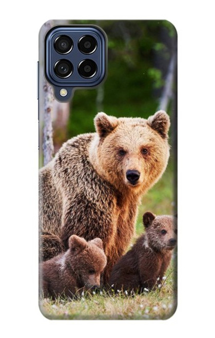 W3558 Bear Family Hülle Schutzhülle Taschen und Leder Flip für Samsung Galaxy M53