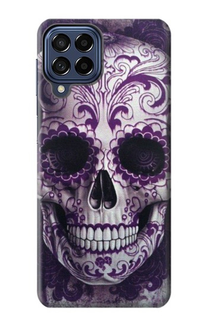 W3582 Purple Sugar Skull Hülle Schutzhülle Taschen und Leder Flip für Samsung Galaxy M53