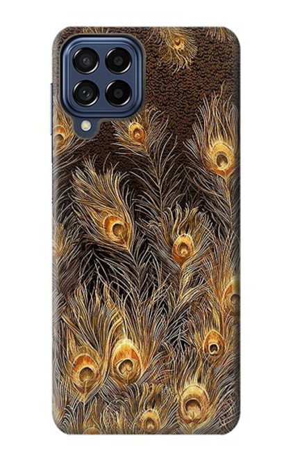 W3691 Gold Peacock Feather Hülle Schutzhülle Taschen und Leder Flip für Samsung Galaxy M53