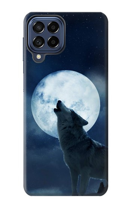 W3693 Grim White Wolf Full Moon Hülle Schutzhülle Taschen und Leder Flip für Samsung Galaxy M53