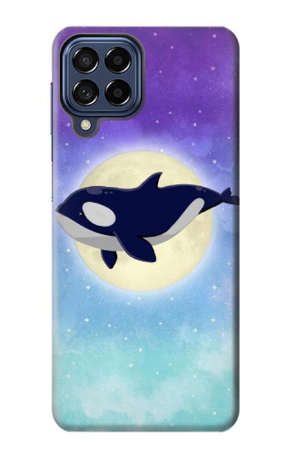 W3807 Killer Whale Orca Moon Pastel Fantasy Hülle Schutzhülle Taschen und Leder Flip für Samsung Galaxy M53