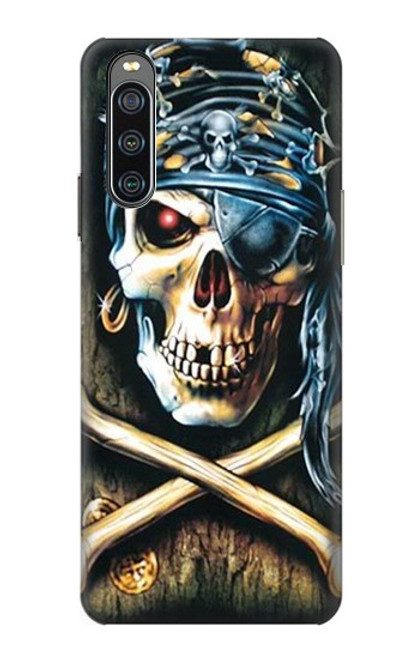W0151 Pirate Skull Punk Rock Hülle Schutzhülle Taschen und Leder Flip für Sony Xperia 10 IV