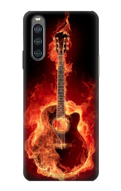 W0415 Fire Guitar Burn Hülle Schutzhülle Taschen und Leder Flip für Sony Xperia 10 IV