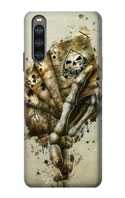 W0550 Skull Card Poker Hülle Schutzhülle Taschen und Leder Flip für Sony Xperia 10 IV