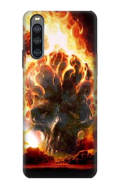 W0863 Hell Fire Skull Hülle Schutzhülle Taschen und Leder Flip für Sony Xperia 10 IV