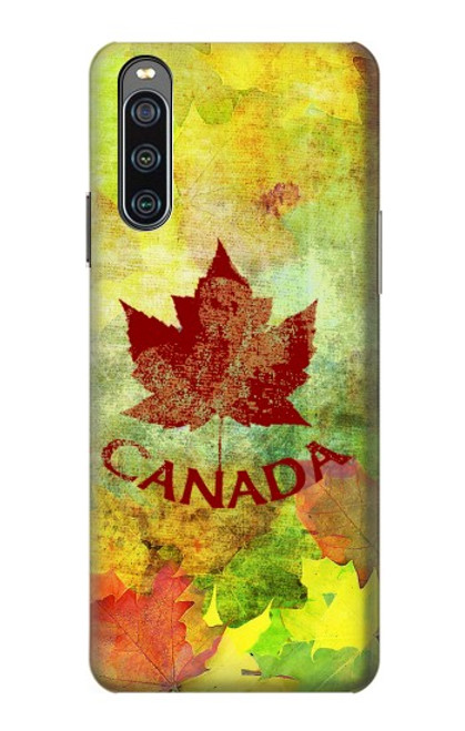 W2523 Canada Autumn Maple Leaf Hülle Schutzhülle Taschen und Leder Flip für Sony Xperia 10 IV