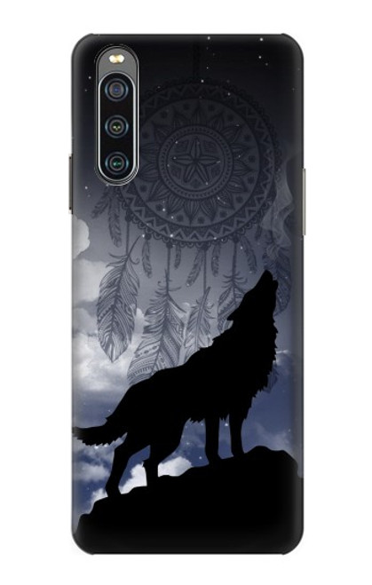 W3011 Dream Catcher Wolf Howling Hülle Schutzhülle Taschen und Leder Flip für Sony Xperia 10 IV