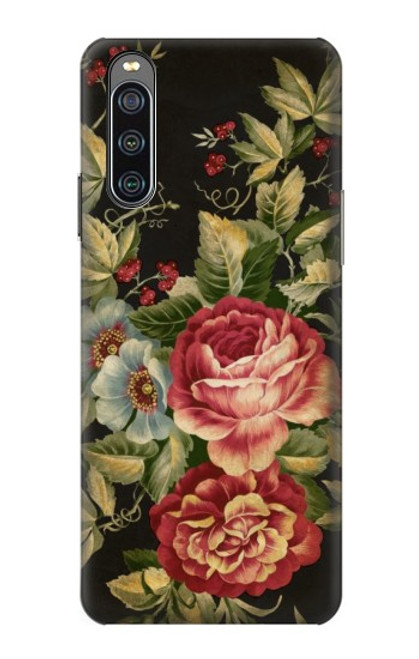 W3013 Vintage Antique Roses Hülle Schutzhülle Taschen und Leder Flip für Sony Xperia 10 IV