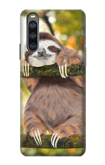 W3138 Cute Baby Sloth Paint Hülle Schutzhülle Taschen und Leder Flip für Sony Xperia 10 IV