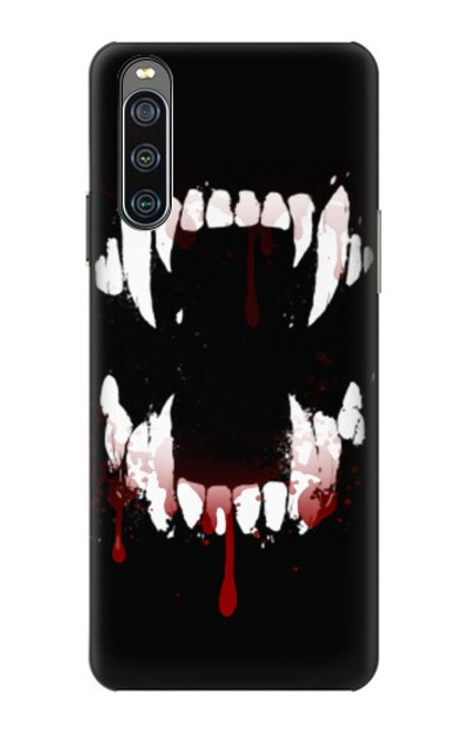 W3527 Vampire Teeth Bloodstain Hülle Schutzhülle Taschen und Leder Flip für Sony Xperia 10 IV
