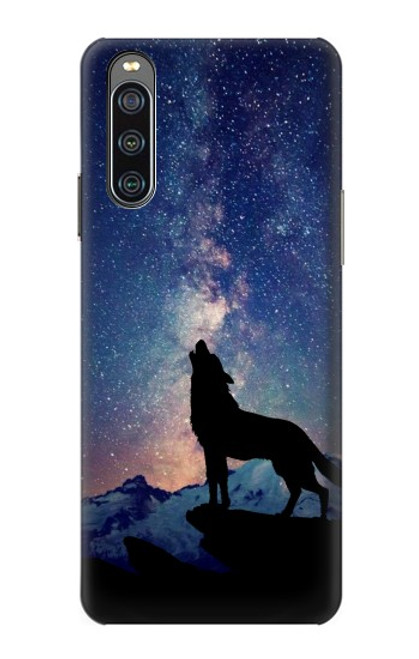 W3555 Wolf Howling Million Star Hülle Schutzhülle Taschen und Leder Flip für Sony Xperia 10 IV