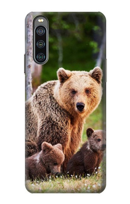 W3558 Bear Family Hülle Schutzhülle Taschen und Leder Flip für Sony Xperia 10 IV