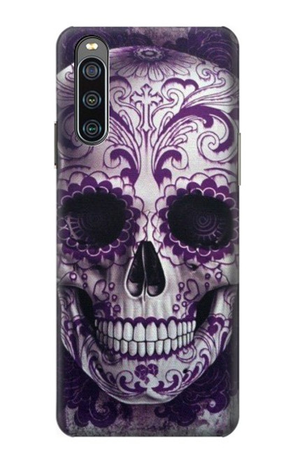 W3582 Purple Sugar Skull Hülle Schutzhülle Taschen und Leder Flip für Sony Xperia 10 IV