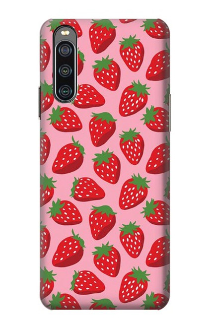 W3719 Strawberry Pattern Hülle Schutzhülle Taschen und Leder Flip für Sony Xperia 10 IV