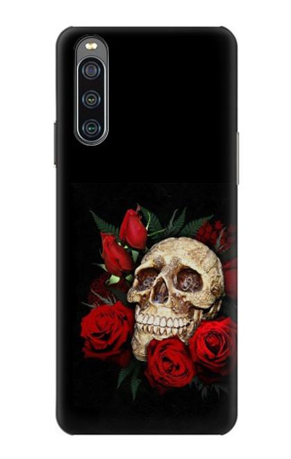 W3753 Dark Gothic Goth Skull Roses Hülle Schutzhülle Taschen und Leder Flip für Sony Xperia 10 IV